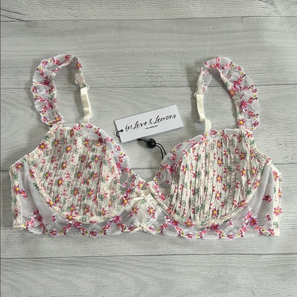 NWT For Love‎ & Lemons Blooms Underwire Pink Floral Bra Sz 38B.